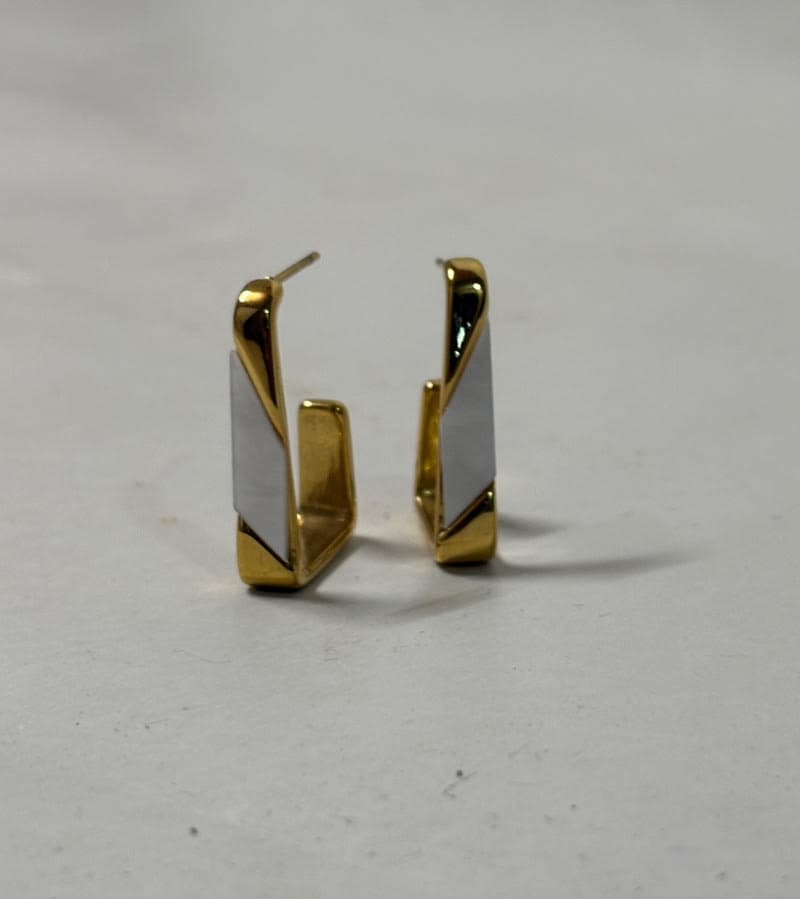 "Geo" Two-Tone Geometric Hoop Earrings - View 2